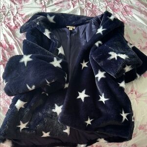 Star Patterned Faux Fur Coat